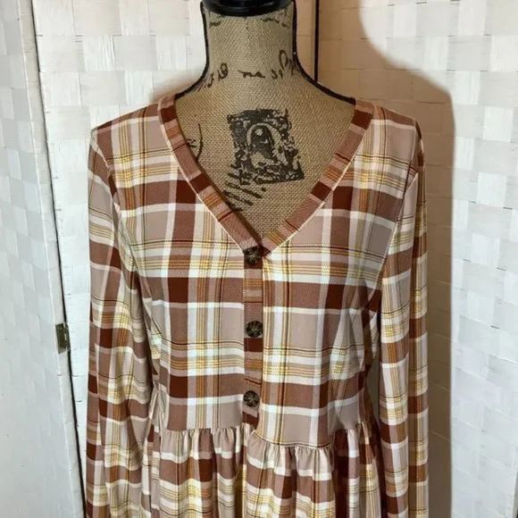 allison andrews multi color plaid blouse size Large fall winter Christmas Gift - Picture 5 of 8